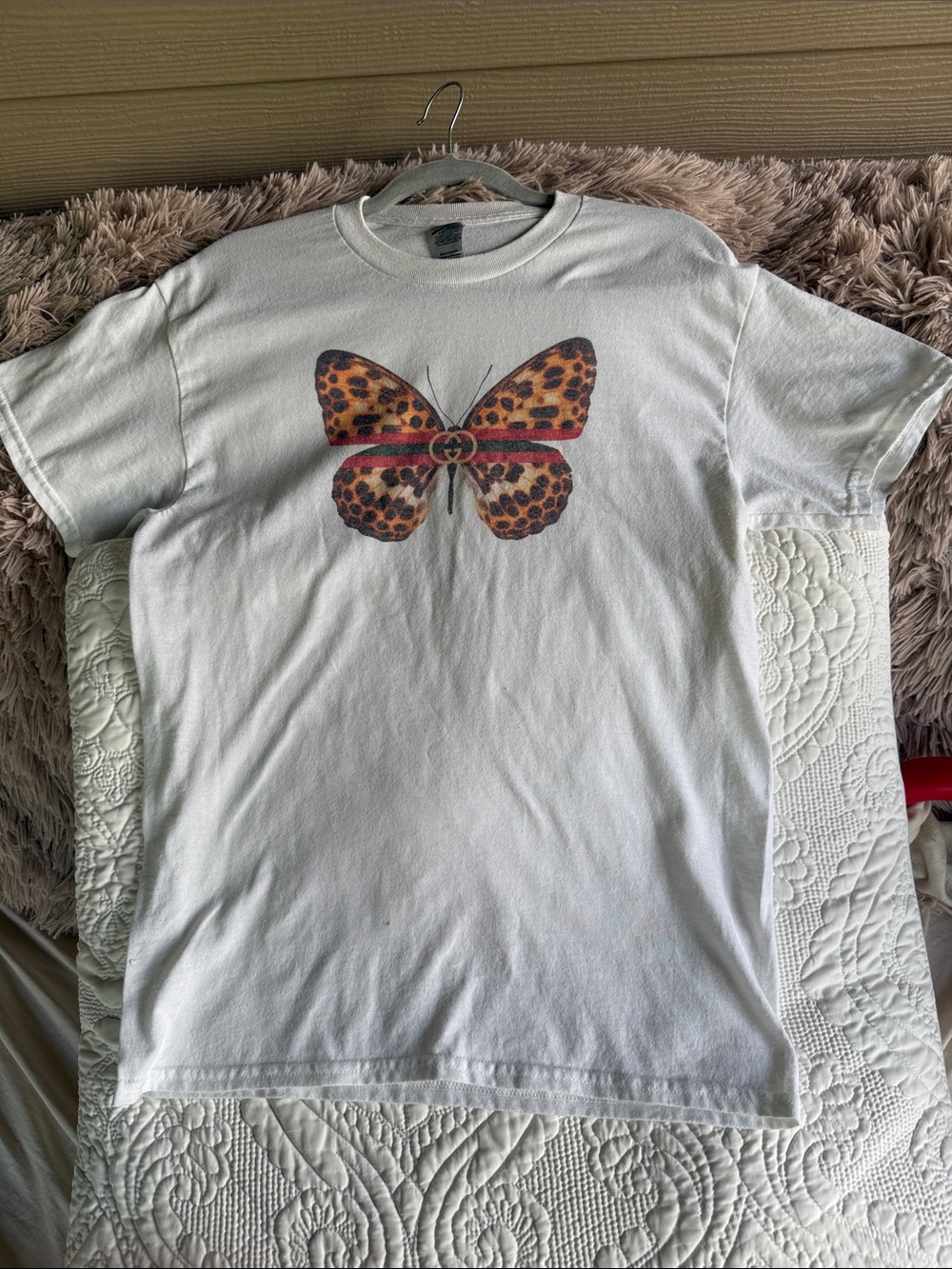 White Tee with Leopard Butterfly Graphic